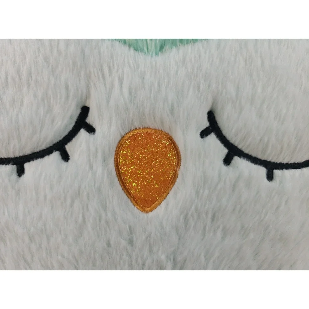 Owl Kids Bed Pillow Mint Green 16.5x24 Soft Fuzzy Plush Sleepy Face NWT